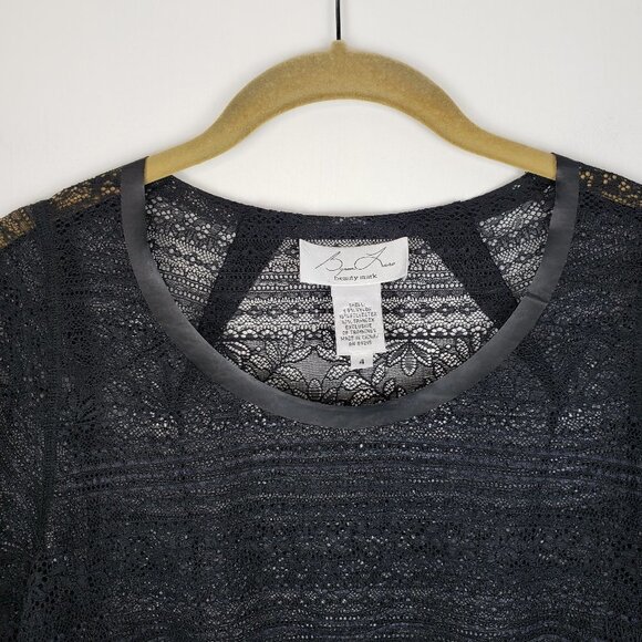 Byron Lars Beauty Mark Top Black Lace Mesh Short Sleeve Sheer Tee Shirt Size 4 - Picture 5 of 8